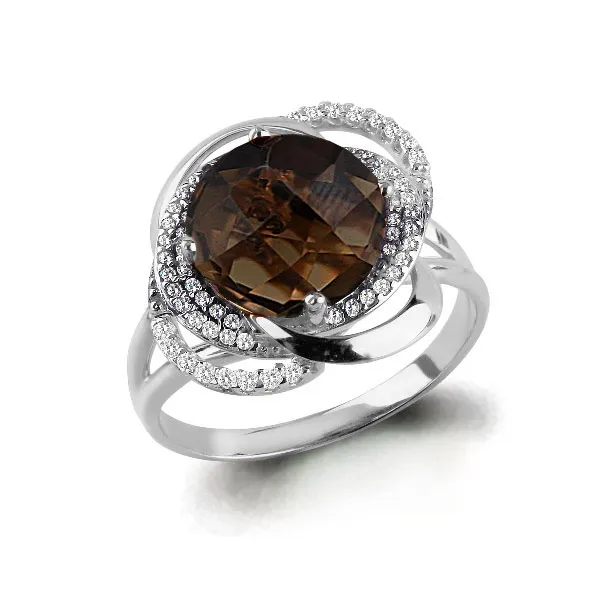 Inel din aur alb cu Cubic Zirconia Incolor, Cuarț fumuriu