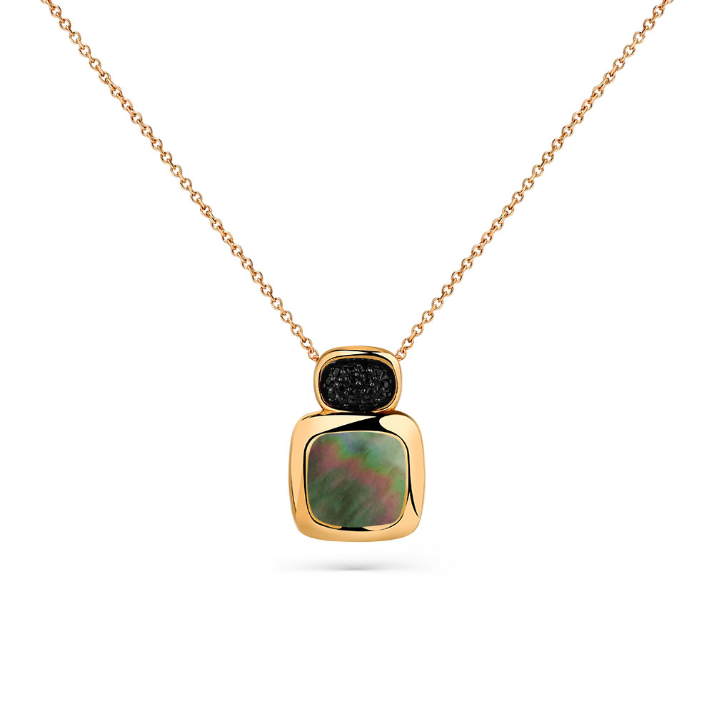 Colier din aur roșu cu pietre Cubic Zirconia Negru, Sidef Negru