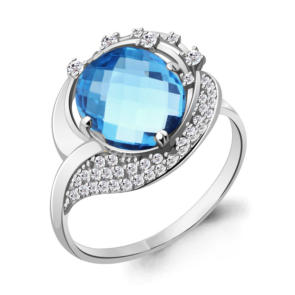 Inel din aur alb cu pietre Cubic Zirconia Incolor, Topaz Swiss