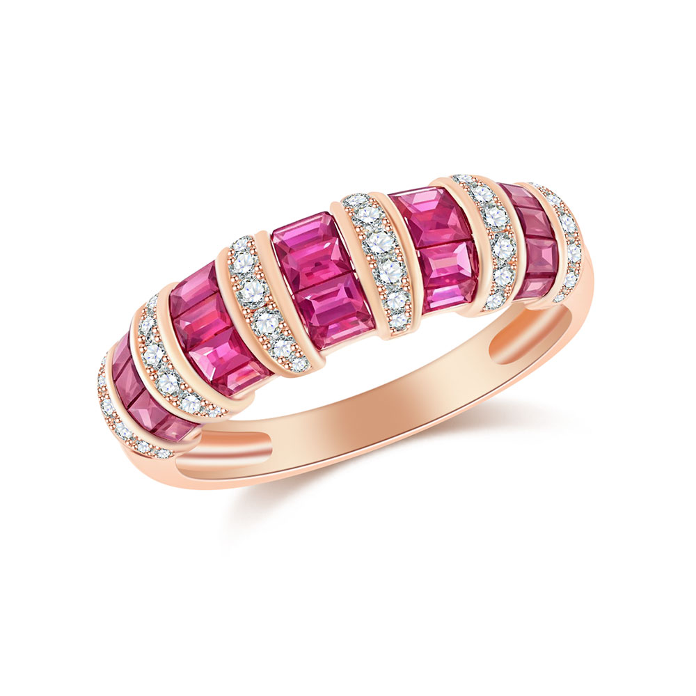 Inel din aur roșu cu pietre Diamant, Rubin