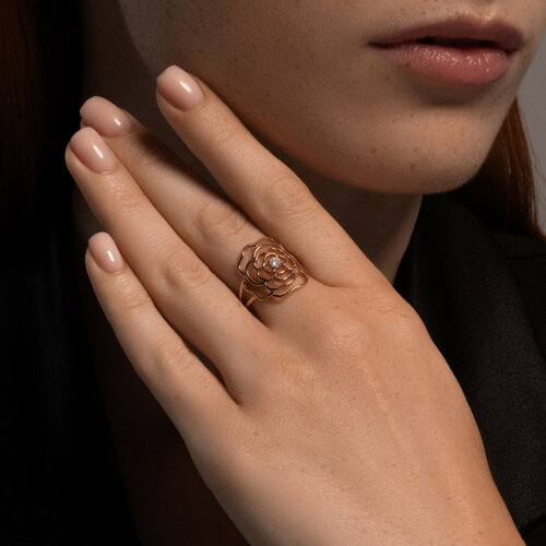 Inel din aur roșu cu pietre Cubic Zirconia Incolor