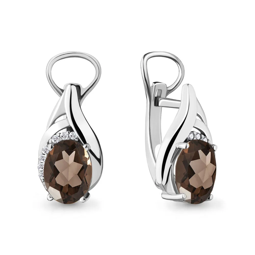 Cercei din aur alb cu Cubic Zirconia Incolor, Cuarț fumuriu