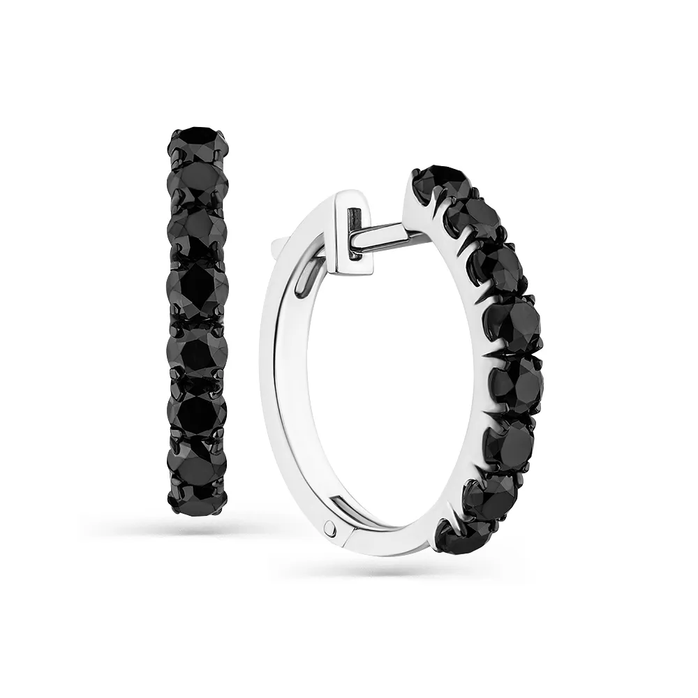 Cercei Creole din aur alb cu Diamant negru
