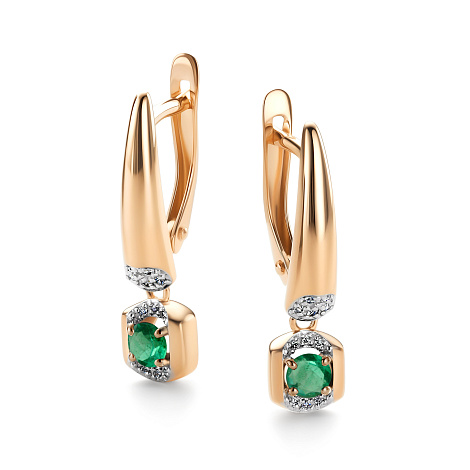 Cercei Suspendați din aur roșu cu pietre Diamant, Smarald