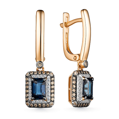 Cercei Suspendați din aur roșu cu pietre Diamant, Diamant Cognac și Safir