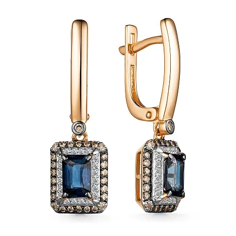 Cercei Suspendați din aur roșu cu Diamant, Diamant Cognac și Safir