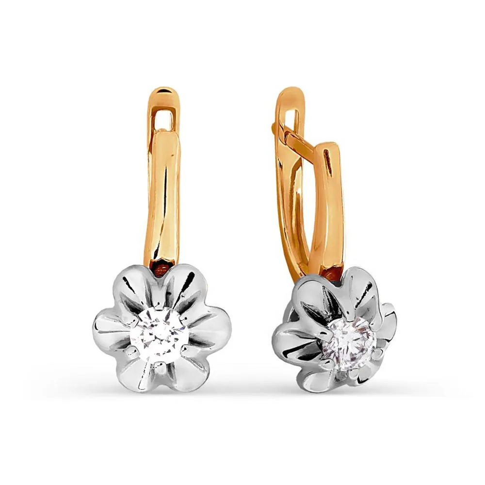 Cercei din aur alb și roșu cu Cubic Zirconia Incolor