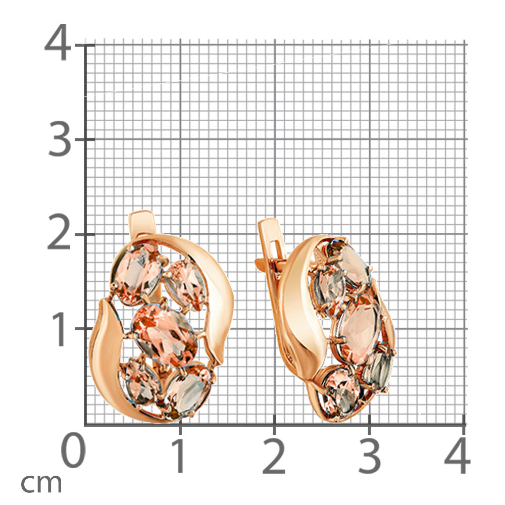 Серьги из красного золота с камнями Морганит (синт.)