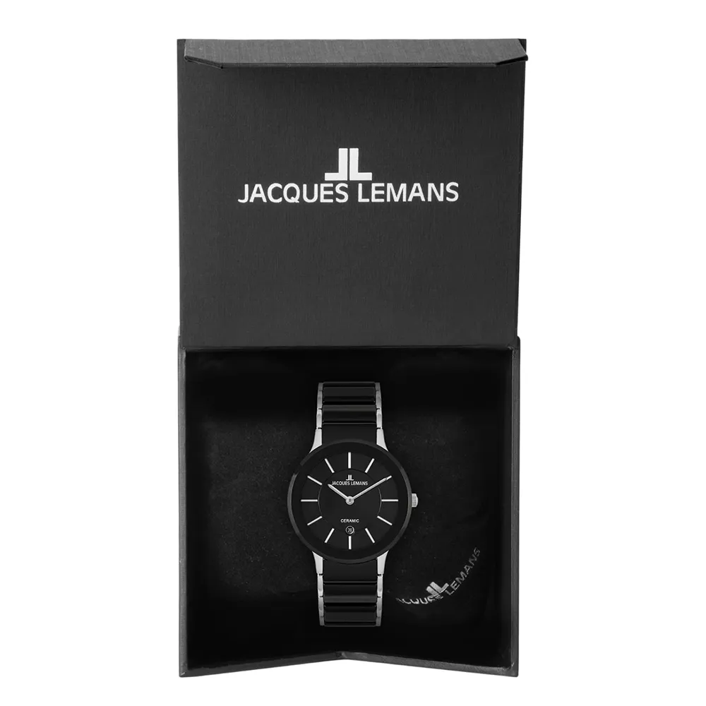 Часы JACQUES LEMANS с камнями Керамика черная