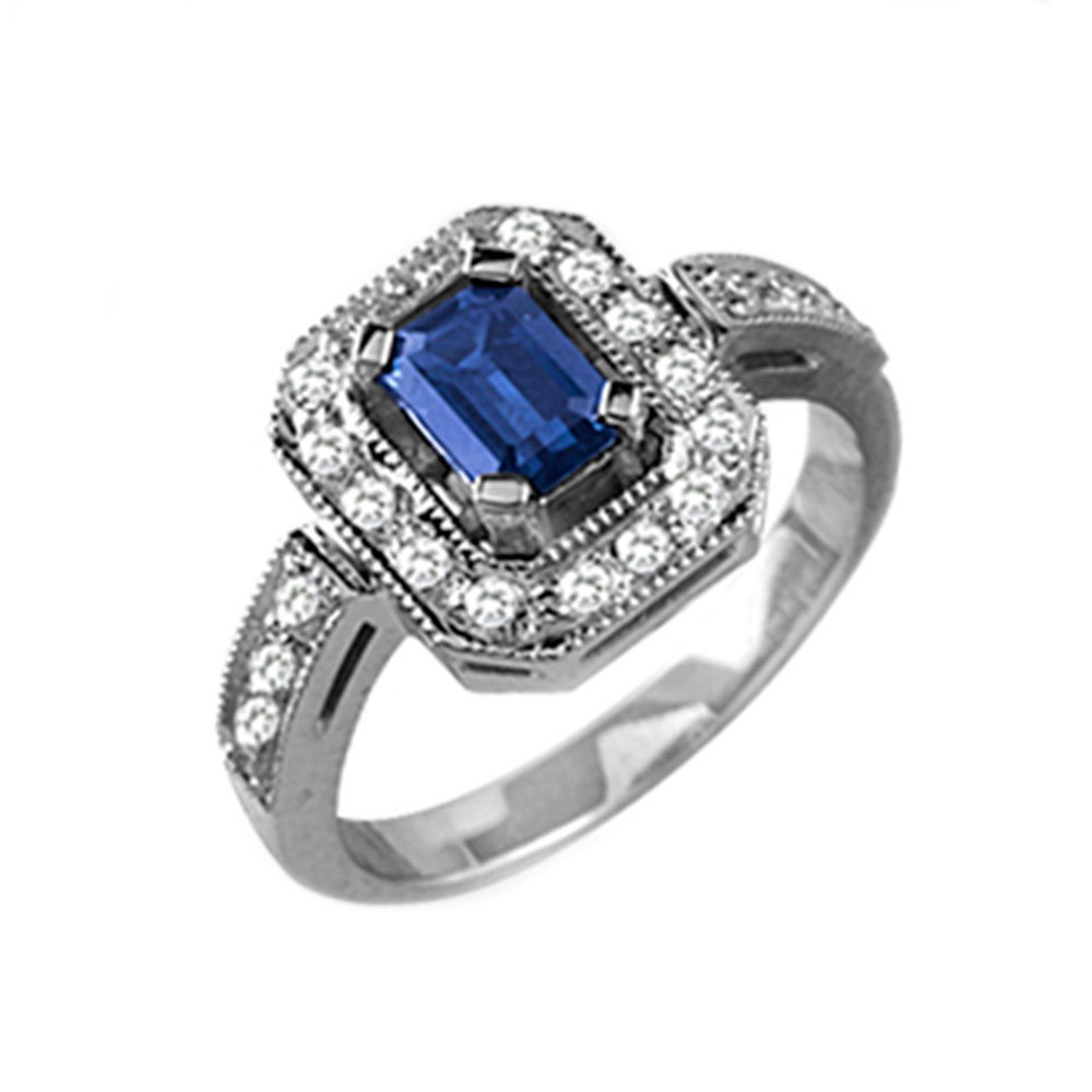 Inel din aur alb cu pietre Diamant, Safir
