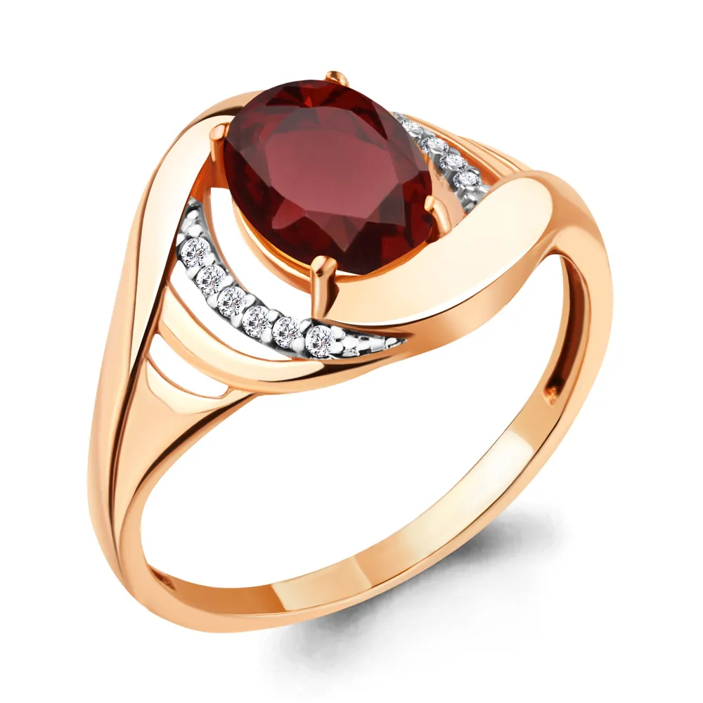 Inel din aur roșu cu Cubic Zirconia Incolor, Granat