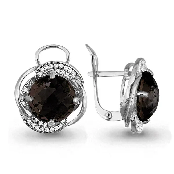 Cercei din aur alb cu Cubic Zirconia Incolor, Cuarț fumuriu