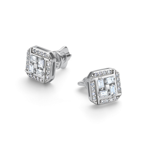 Серьги Пусеты из белого золота с камнями Бриллиант
