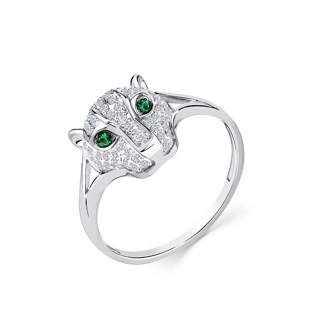Inel din aur alb cu Cubic Zirconia Incolor, Cubic Zirconia Verde