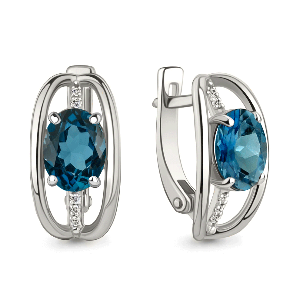 Cercei din aur alb cu pietre Diamant, Topaz London