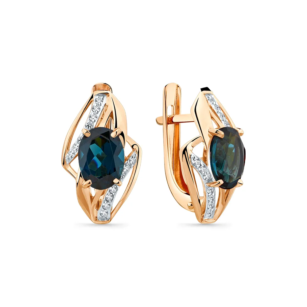 Cercei din aur roșu cu Cubic Zirconia Incolor, Topaz London