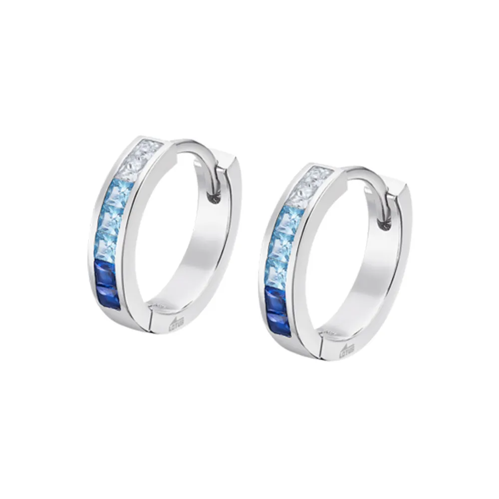 Cercei Creole din argint cu Cubic Zirconia Incolor, Cubic Zirconia Albastru și Cubic Zirconia Albastru Safir