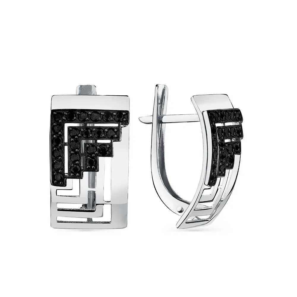 Cercei din aur alb cu Cubic Zirconia Negru