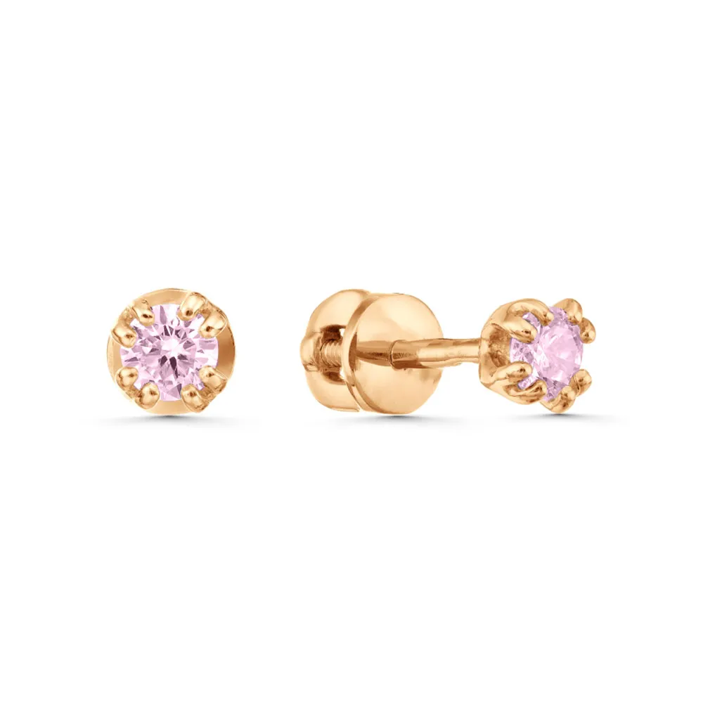 Cercei Pusete din aur roșu cu Cubic Zirconia Roz