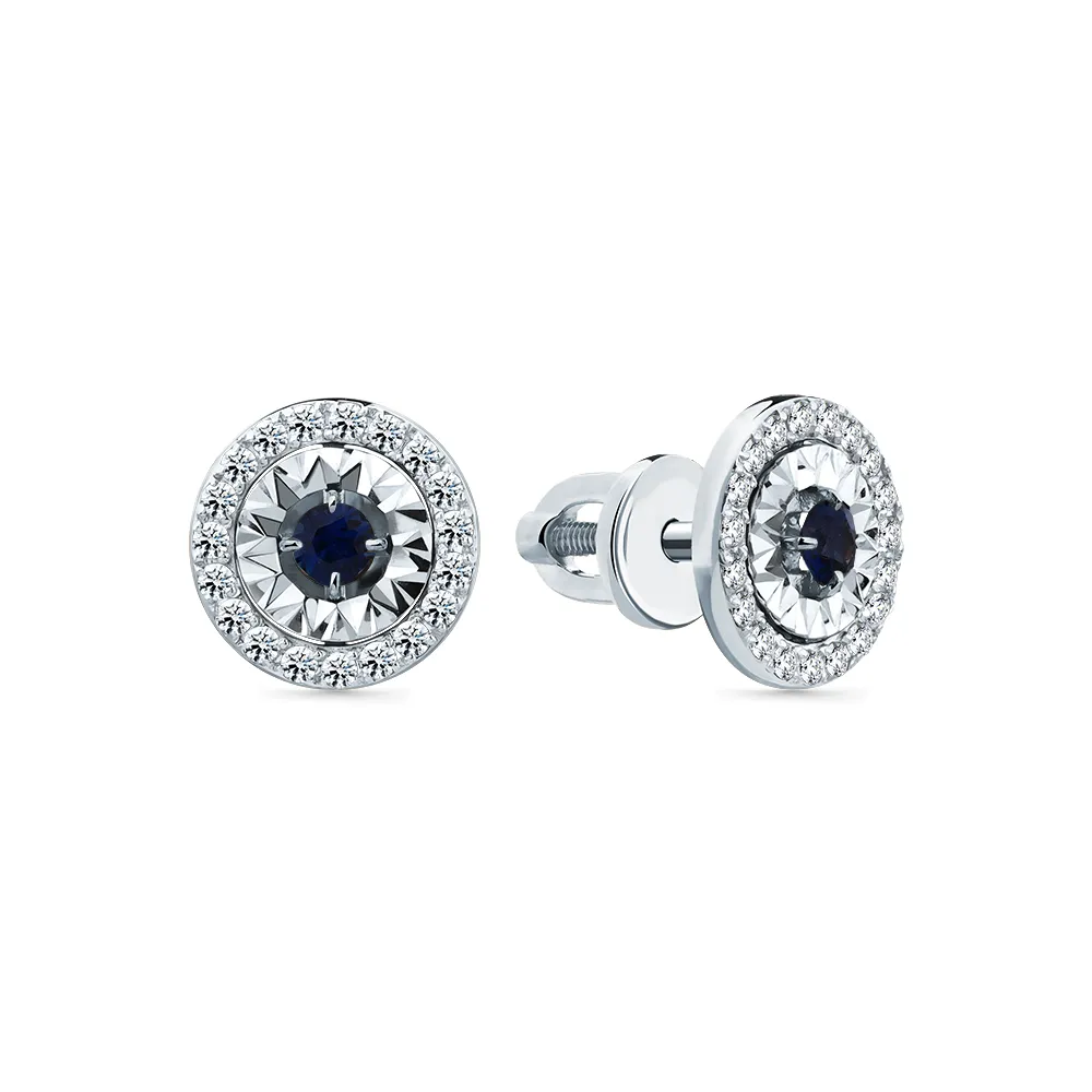 Cercei Pusete din aur alb cu Diamant, Safir