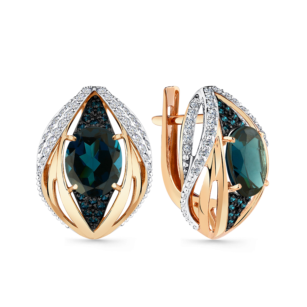 Cercei din aur roșu cu pietre Cubic Zirconia Incolor, Cubic Zirconia Albastru Safir și Topaz London