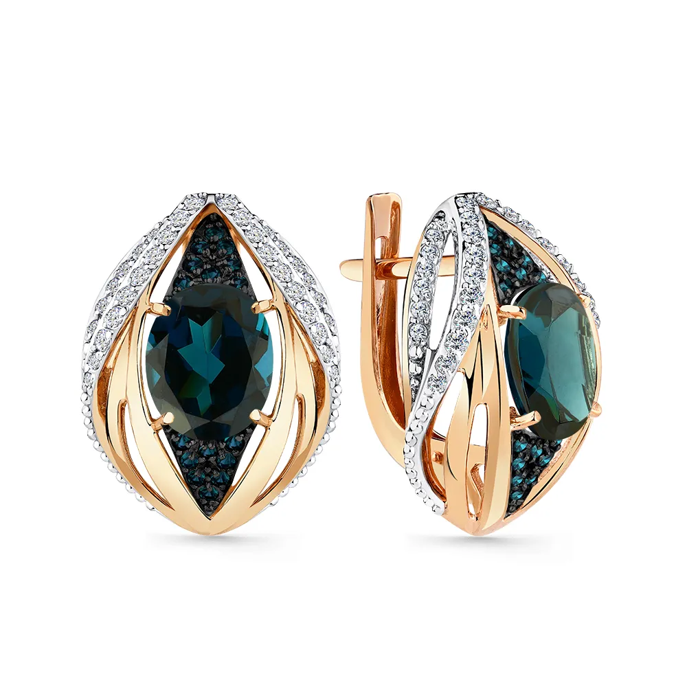 Cercei din aur roșu cu Cubic Zirconia Incolor, Cubic Zirconia Albastru Safir și Topaz London