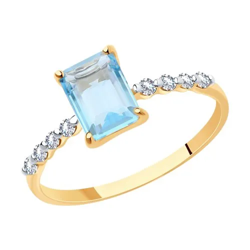 Inel din aur roșu cu Cubic Zirconia Incolor, Topaz albastru