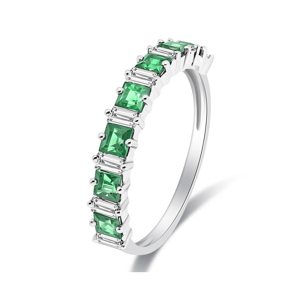 Кольцо из белого золота с камнями Бриллиант, Изумруд