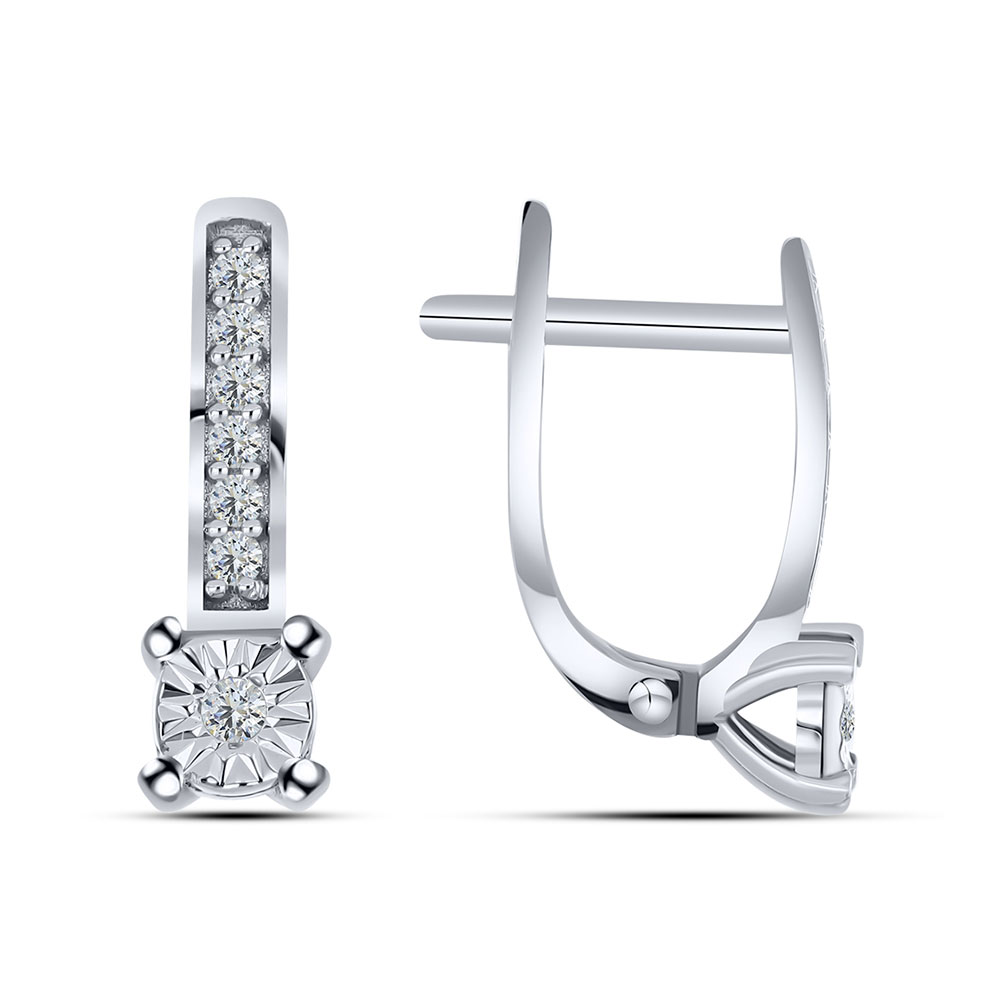 Серьги из белого золота с камнями Бриллиант