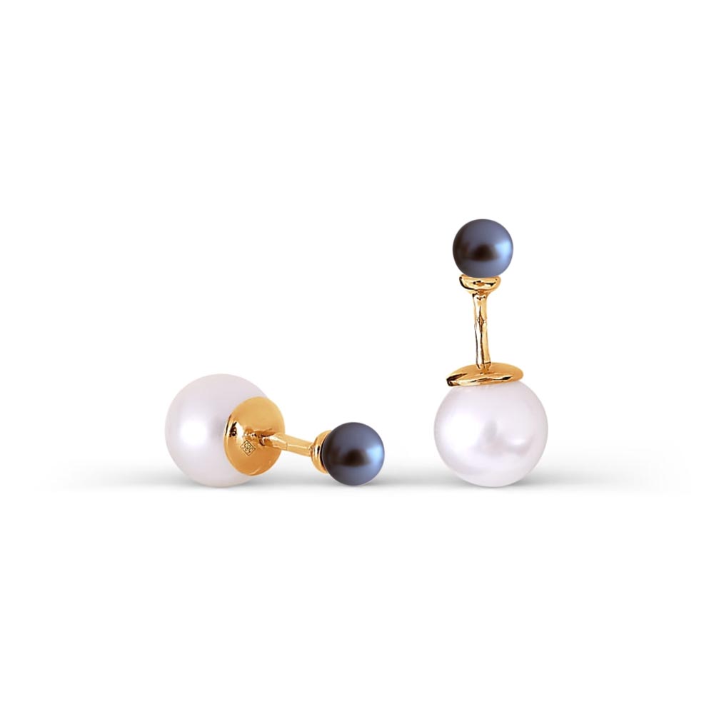 Cercei Pusete din aur roșu cu pietre Perla Albă, Perla neagră