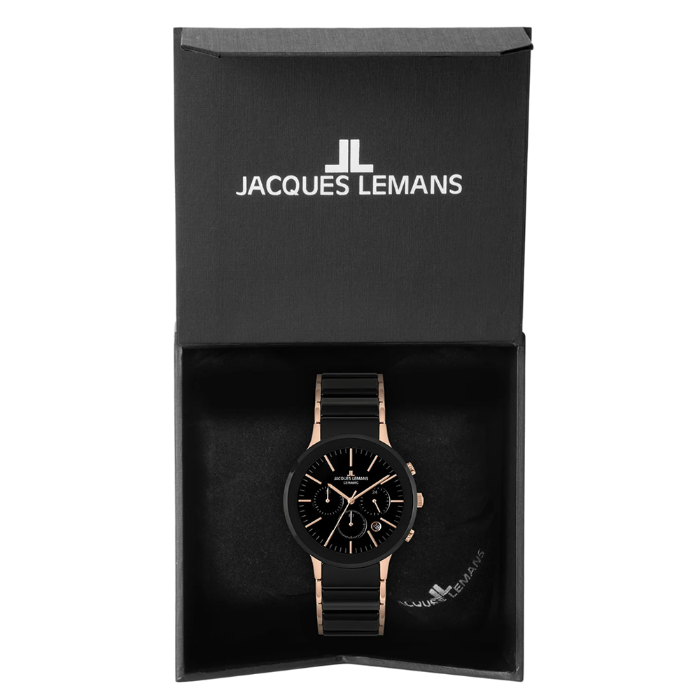 Часы JACQUES LEMANS с камнями Керамика черная