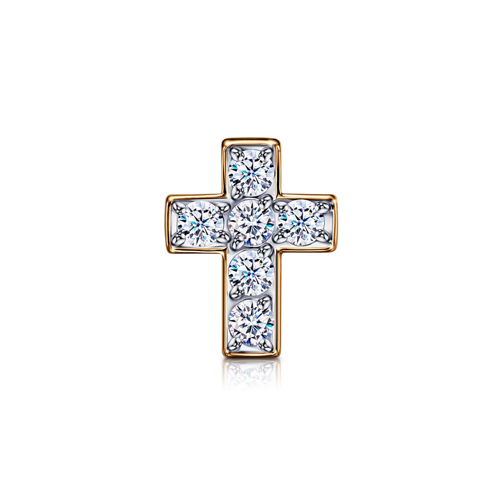 Cruce din aur roșu cu pietre Cubic Zirconia Incolor