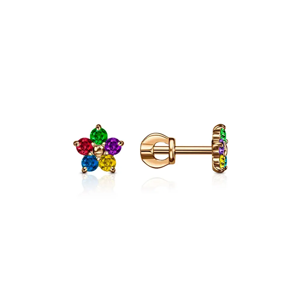 Cercei Pusete din aur roșu cu Cubic Zirconia Colorat