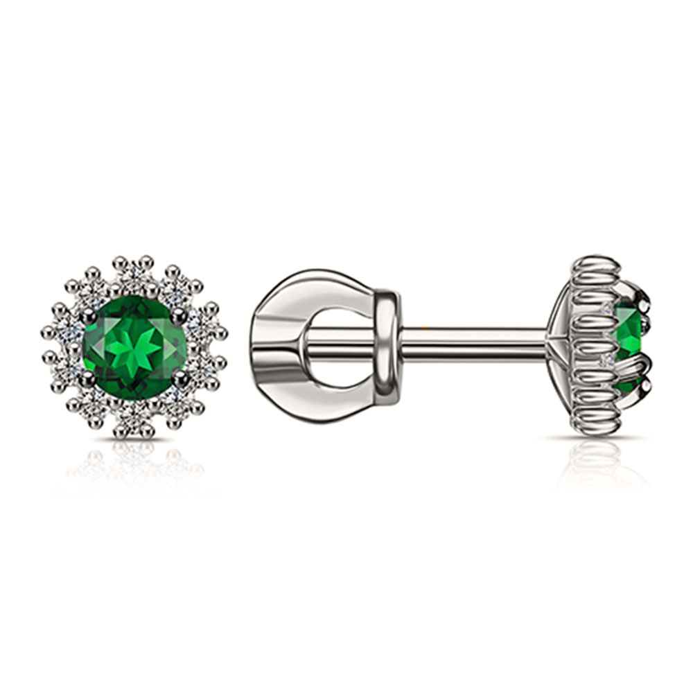 Cercei Pusete din argint  cu pietre Cubic Zirconia Incolor, Cubic Zirconia Verde