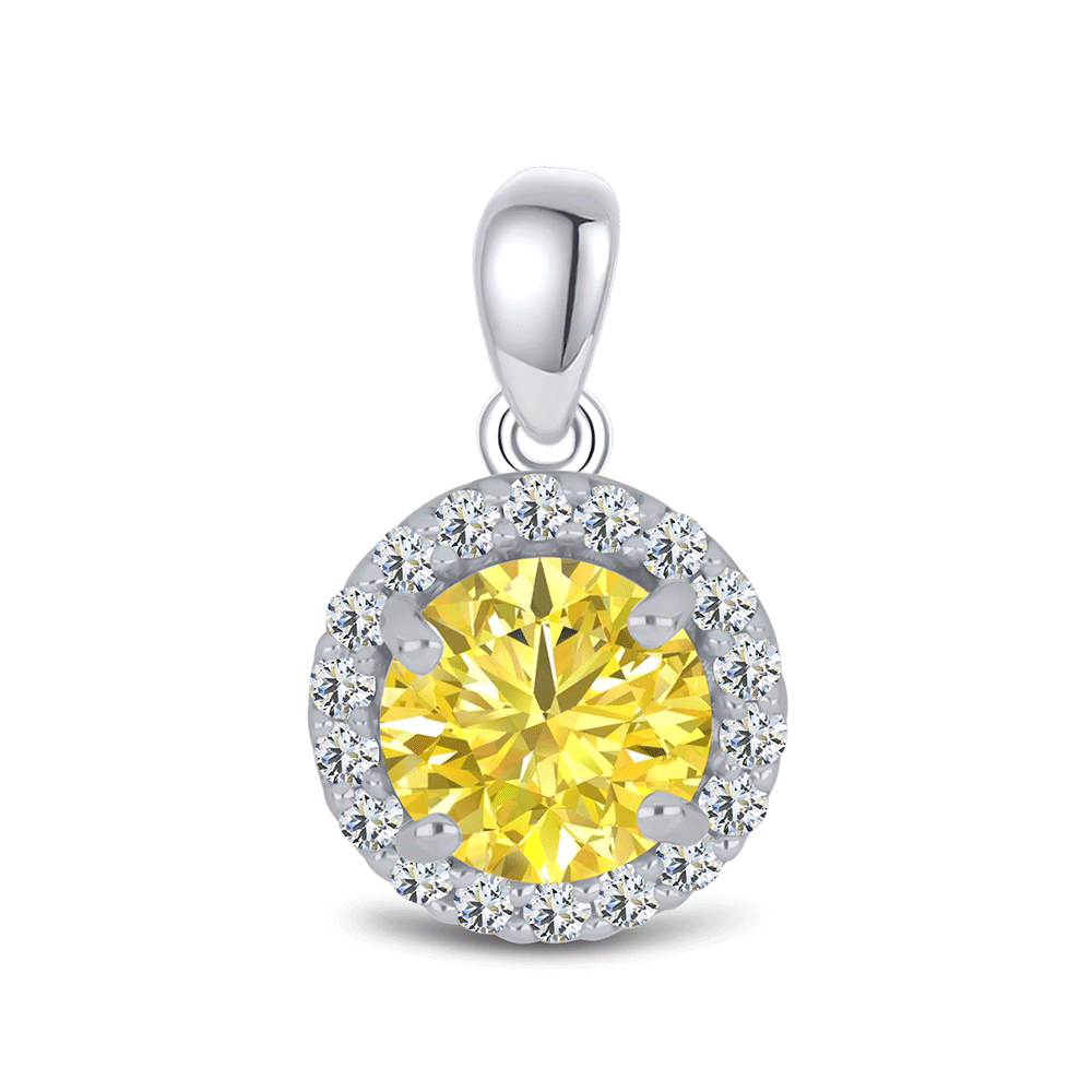 Pandantiv din aur alb cu pietre Moissanite, Moissanit lemon