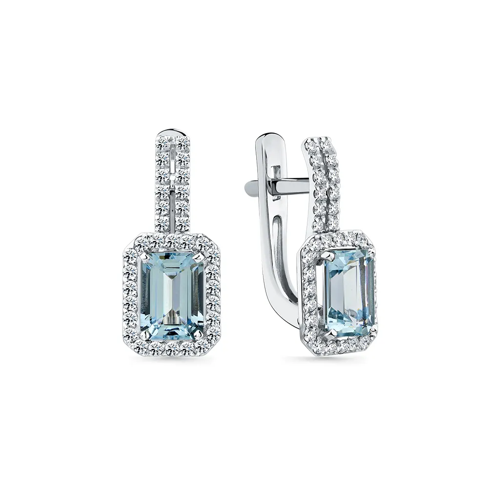 Cercei din aur alb cu Diamant, Aquamarin