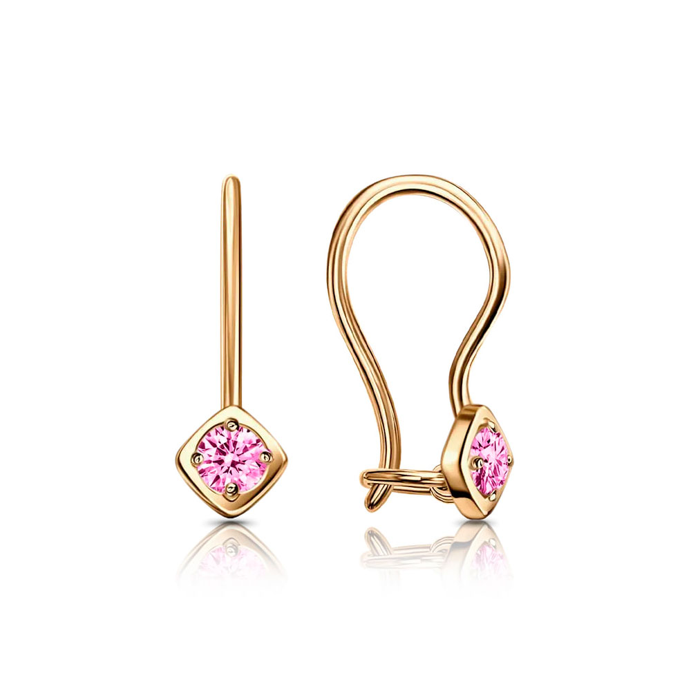 Cercei p-u copii din aur roșu cu pietre Cubic Zirconia Roz