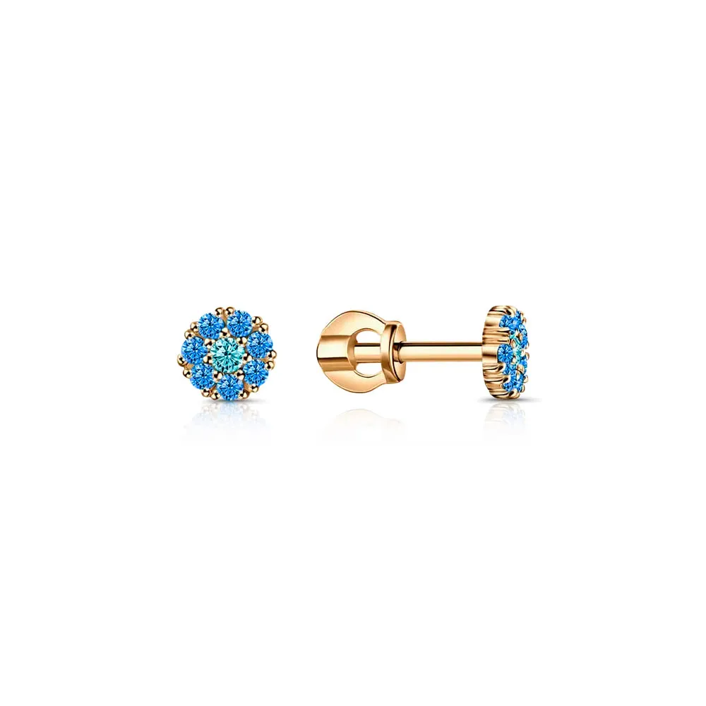 Cercei Pusete din aur roșu cu Cubic Zirconia Albastru, Cubic Zirconia Albastru Safir