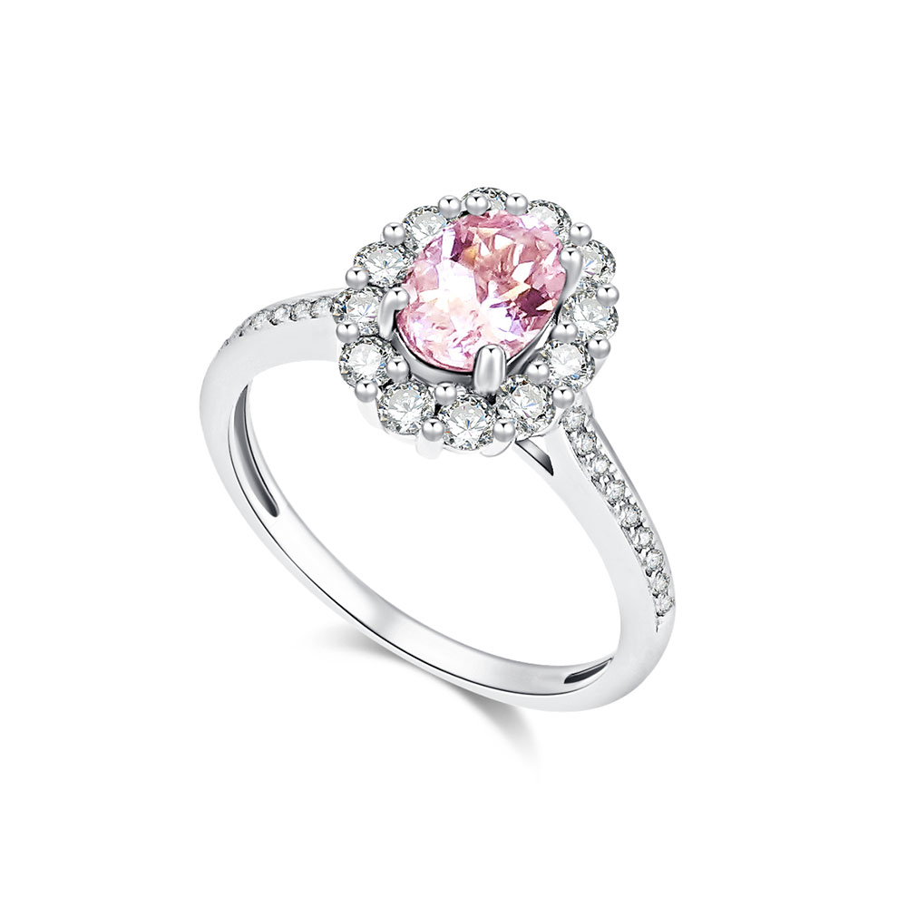 Кольцо из белого золота с камнями Бриллиант, Морганит