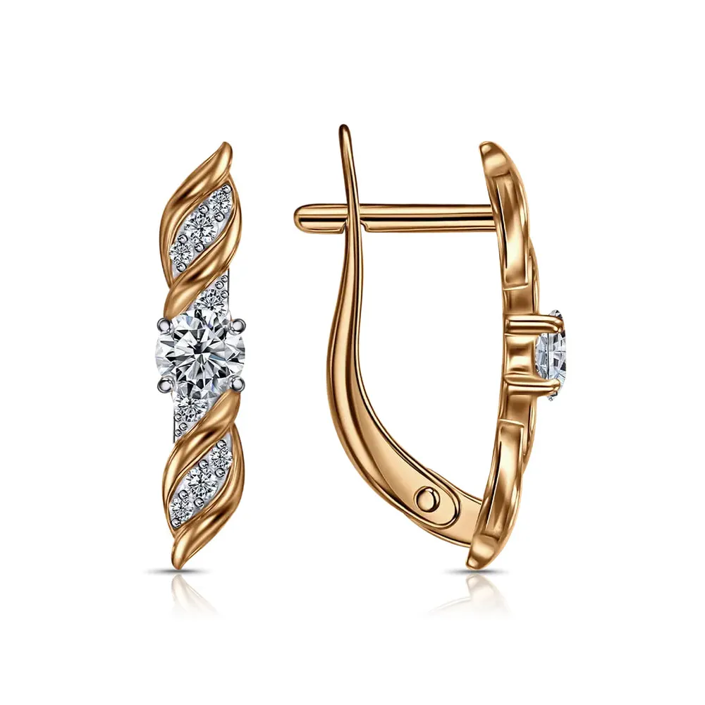 Cercei din aur roșu cu Cubic Zirconia Incolor