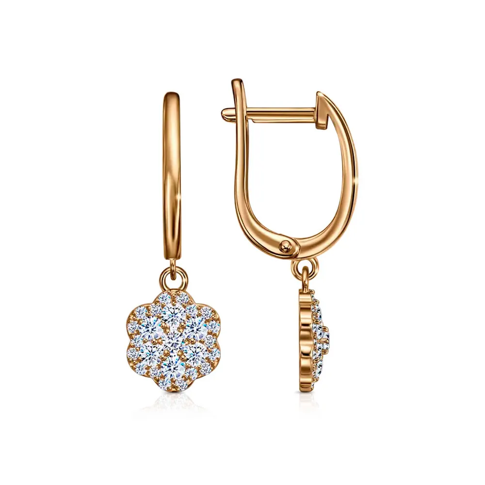 Cercei Suspendați din aur roșu cu Cubic Zirconia Incolor