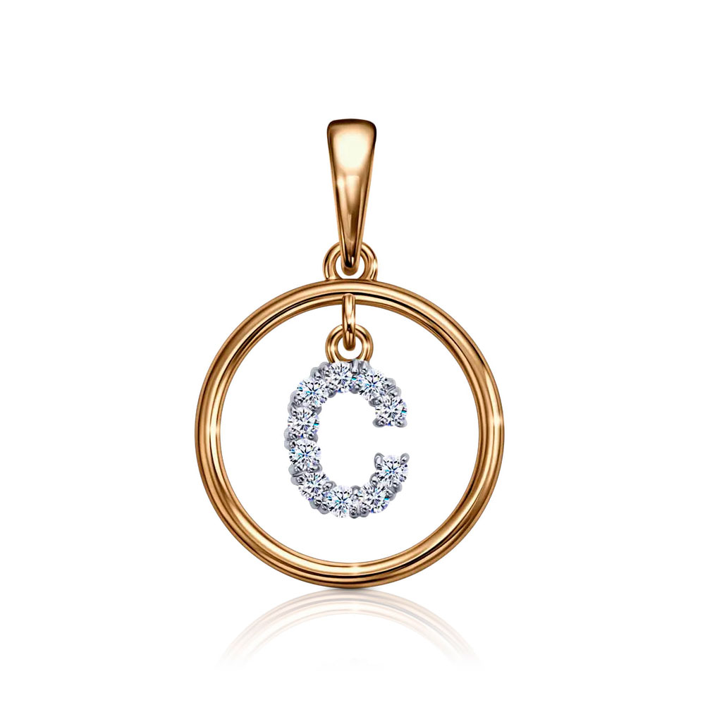 Pandantiv din aur roșu cu pietre Cubic Zirconia Incolor