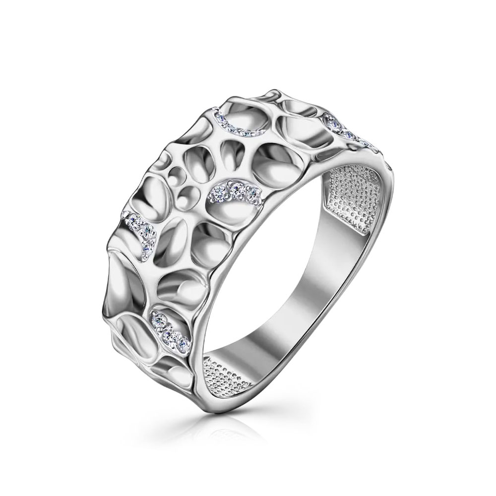 Inel din aur alb cu pietre Cubic Zirconia Incolor