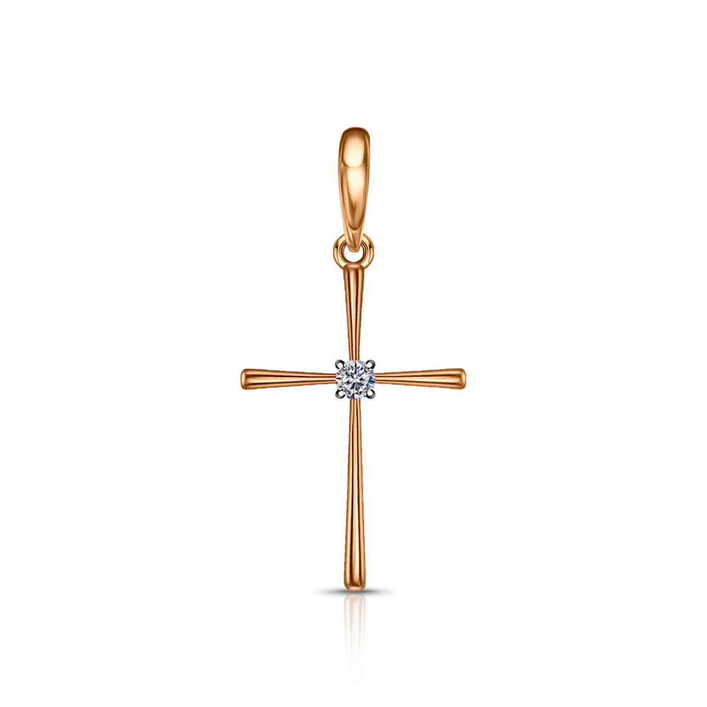 Cruce din aur roșu cu pietre Cubic Zirconia Incolor