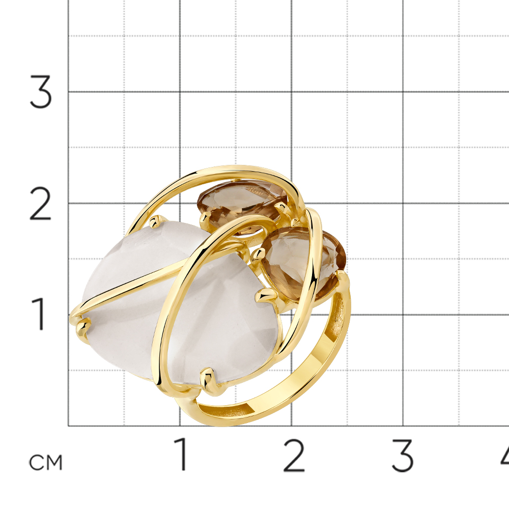 Inel din aur galben cu pietre Piatra Lunii, Cuarț lemon