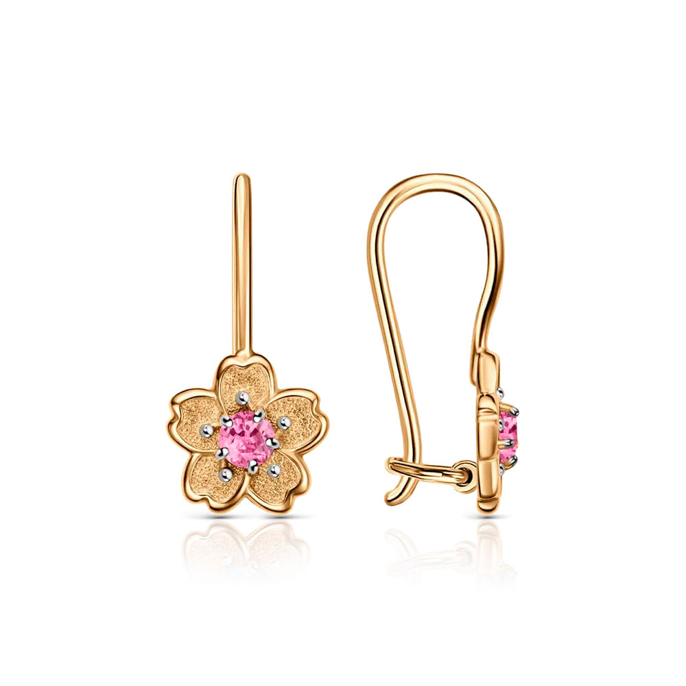 Cercei p-u copii din aur roșu cu pietre Cubic Zirconia Roz