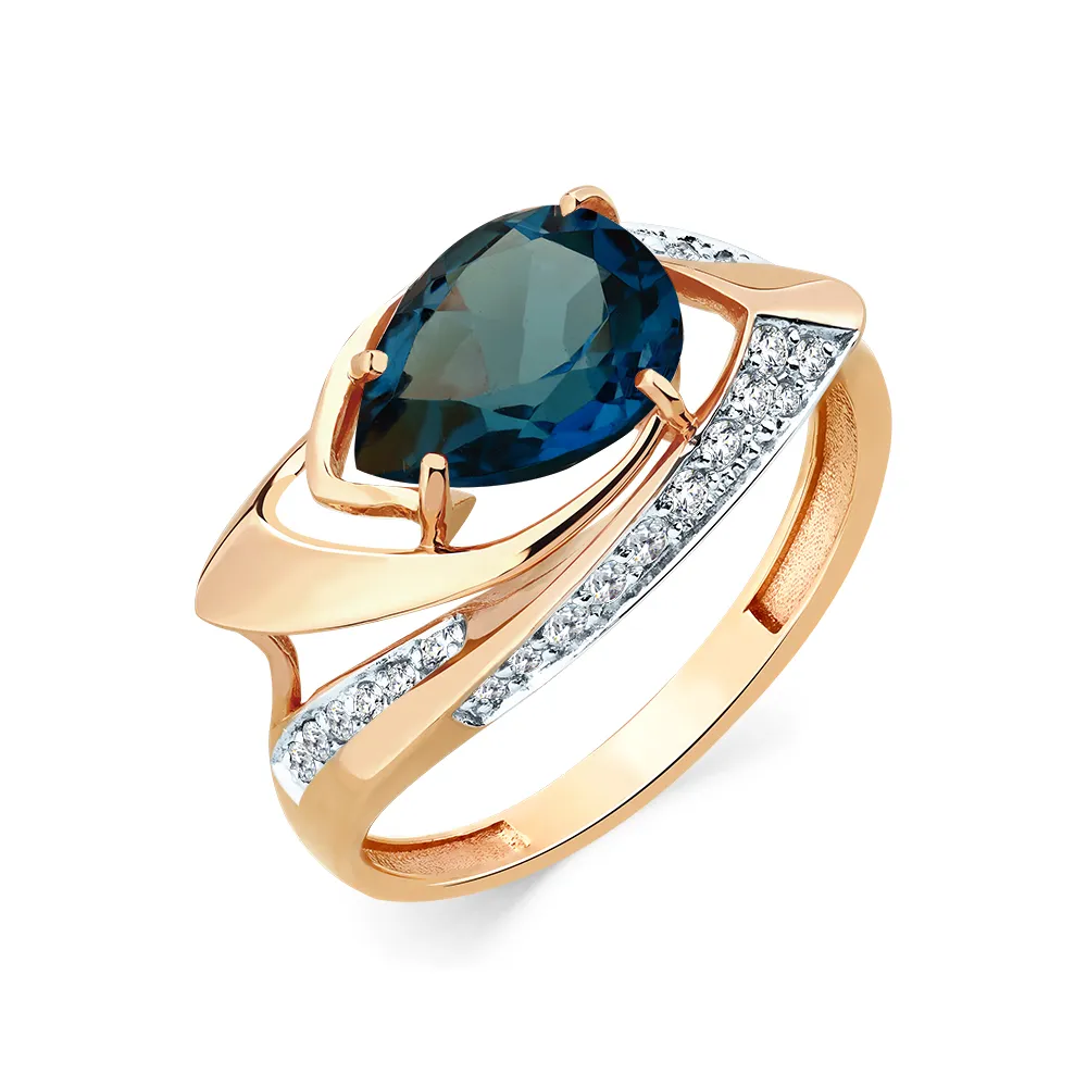 Inel din aur roșu cu Cubic Zirconia Incolor, Topaz London