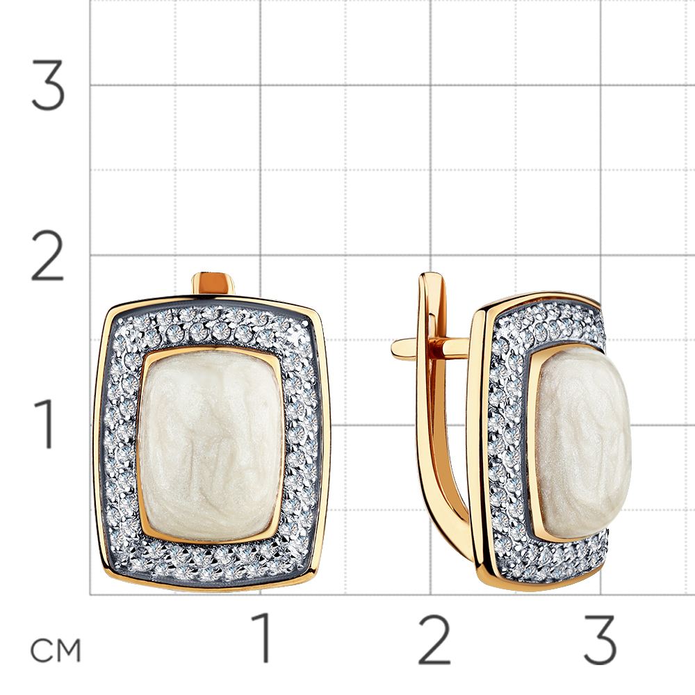 Cercei din aur roșu cu pietre Cubic Zirconia Incolor, Emailare