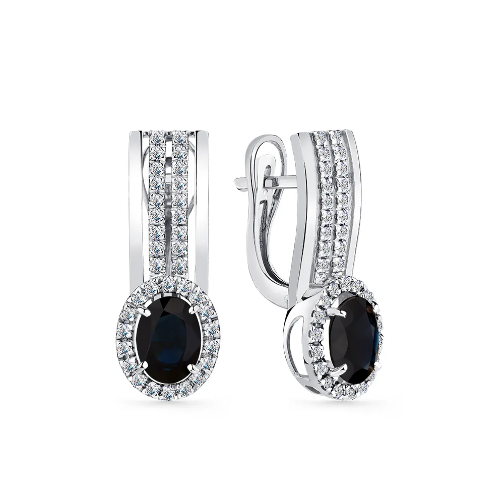 Cercei din aur alb cu Diamant, Safir