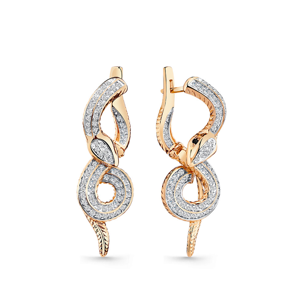 Cercei din aur roșu cu pietre Cubic Zirconia Incolor, Cubic Zirconia Negru